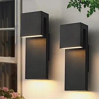 Modern LED Outdoor Wall Light 3000K 18W IP65 Waterproof Integrated LED Outdoor Wall Sconce Anti Rust Black Porch Lights Exterior Lighting Outside Lights Fixture for Garage,Balcony,Backyard 2PACK