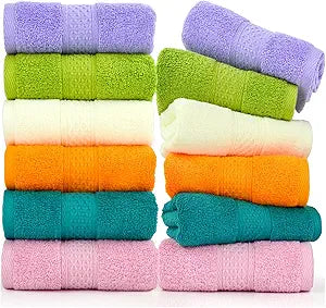 Cleanbear Ultra Soft Hand Towels 12 Pack 6 Colors 100% Cotton Hand Towel Set for Family Members (13 x 29 Inches)