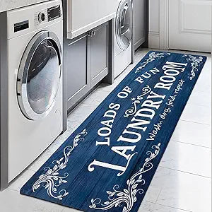 Lansny Laundry Room Rug Runner 24"x72" Non Slip Waterproof Laundry Mats for Laundry Room Decor Washable Floor Farmhouse Laundry Rug for Mudroom Washroom Bathroom, Navy Blue
