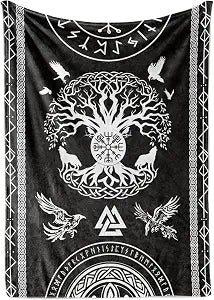 Huglanket Viking Gifts for Men, Women, Norse Mythology Gift Blanket for Christmas, Birthday, 60"x 80", Nordic Totem