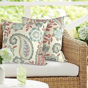 DYTXIII Pack of 2 Waterproof Outdoor Pillow with Inserts, 18x18 Square Patio Decorative Throw Pillow for Home,Sofa,Bench and Patio Furniture,Paisley Vintage