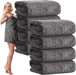 SmoothNovelty 8 Pack Microfiber Bath Towels Bulk 27'' x 60'' Oversized Bath Towel Highly Absorbent Extra Large Shower Sheets Soft Drying for Beach Pool Bathroom Salon Party (Grey)
