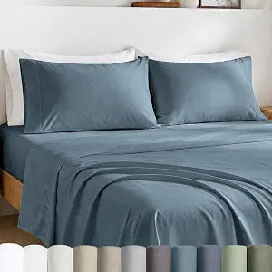 California Design Den Egyptian Percale Sheets King Size Set - Certified 100% Egyptian Cotton, Lightweight Percale King Size Sheet Set with Deep Pockets, Crisp & Durable Luxury Bedding Set - Slate Blue