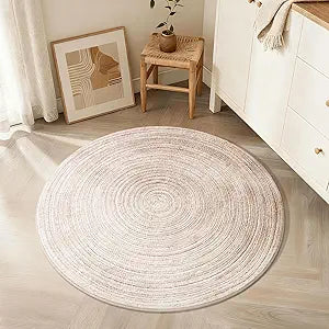 Asrug Imitation Jute Low Pile Round Rug Area Rug Washable Non-Slip Circle Rug Soft Plush Touch Circle Rugs Round for Kitchen Bathroom Living Bedroom Nursery, Carpet 3ft /36 inch/91 cm Khaki