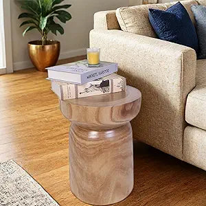 TORMAYS HOME Small Solid Wood Round Side Table, 15.75 H Tree Stump Accent Table, Rustic Farmhouse End Table for Living Room Bedroom, Fully Assembled