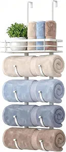 Over The Door Towel Rack, No Drill Towel Storage (White, 5-Tier)