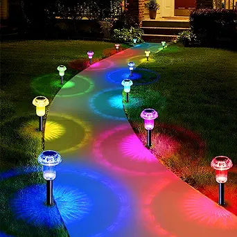 Priddop Solar Lights Outdoor Pathway Waterproof 16 Pack Color Changing LED Acrylic Mushroom Decorative Garden Lights for Yard Landscape Patio Outside Decorations