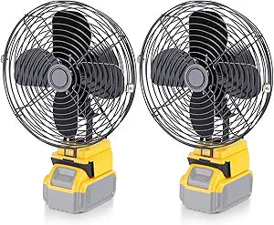 Fumete 2 PCS 9" 20V Portable Camping Jobsite Fan Compatible with Dewalt 20V Batteries, Cordless Battery Operated Metal Jobsite Fan USB and Type C Charging Port for Picnic Fishing Workshop (No Battery)