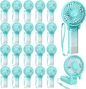 Tuanse 24 Pcs Beach Wedding Fans for Guests Bulk 180┬░ Foldable Green Mini Portable Handheld Personal Battery Powerful Small Pocket Fan with Hanging Rope for Bridal Shower Wedding Party Favors