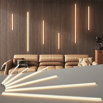 LED Recessed Lighting Kit for Wall Panels - GloryAir 6pcs Adhesive Wall Strip Lights for Interior Wall Decor, 3000K Touchable Switch Lamp for Wood Slat, Wall Accent Acoustic Panels, Kitchen Home stair