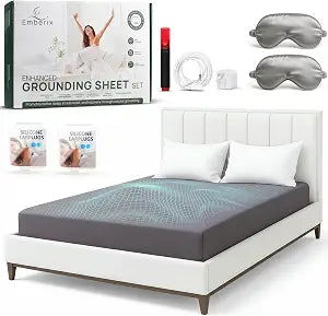Emberix Grounding Sheets King Size  12% Pure Silver Fiber & 88% Organic Cotton Earthing Fitted Sheet for Better Sleep, Soft Breathable Conductive Grounding Bed Sheet with Grounding Cord - Grey