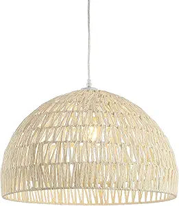 JONATHAN Y 20" Cream Modern Bohemian Woven Rope LED Pendant Light Fixture, Adjustable Dome Ceiling Lamp for Kitchen Island, Rope Shade, Coastal Farmhouse Decor JYL6504A
