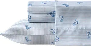 Wrangler  Queen Size Sheet Set, Soft Microfiber Bedding with Breathable & Cooling Comfort, Deep Pocket Fitted Sheet with Matching Pillowcases, Americana Decor (Cowboy Pinstripe Blue)