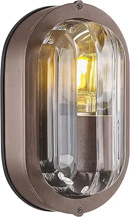 FEMILA 8.5" ORB Oval Bulkhead Light, Outdoor Wall & Ceiling Flush Mount Sconce, Nautical Outdoor Lighting Aluminum with Ripple Glass, Outdoor Wall Sconce for Porch Patio Garage, 4FYX104F ORB SW