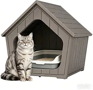 Cat Litter Box Enclosure Furniture, Hidden Litter Box with Air Holes, Cat Houses for Outdoor Cats, Wide Opening Design for Easy Cleaning, Grey