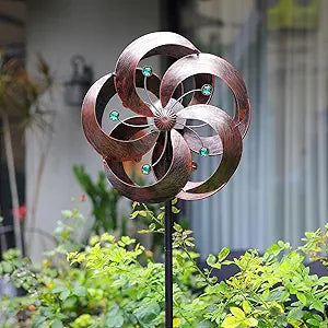 Solar Wind Spinner Improved 360 Degrees Swivel Multi-Color LED Lighting Glass Ball with Kinetic Wind Spinner Vertical Metal Sculpture Stake Construction for Outdoor Yard Lawn & Garden.
