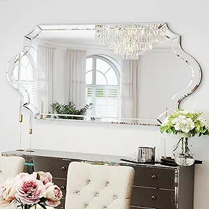 Chende Arch Large Mirror for Wall Decor with Clear Glass Frame, Beveled Edge, 24"x47" Living Room Decorative Mirror for Bathroom, Entrance, Hallway, Home Office, Unique Dual-Arch Design