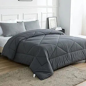 100% Cotton Filled Comforter, Premium Upgraded Cotton Bed Quilt Suitable for All Seasons, Comfortable Soft Noise-Free, Breathable and Fluffy, Queen, Gray | 100% Cotton, All Seasons, Breathable Fluffy