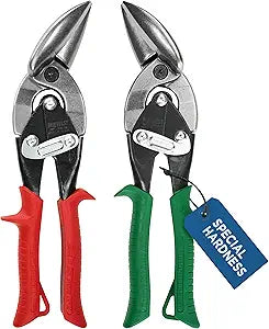 MIDWEST Special Hardness Aviation Snip - Left and Right Cut Offset Stainless Steel Cutting Shears with Forged Blade & KUSH'N-POWER Comfort Grips - MWT-SS6510C
