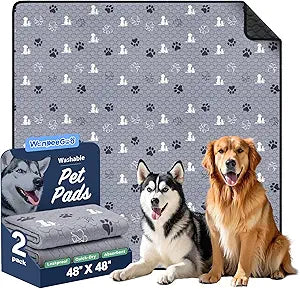 WanpeeGoo Washable Pee Pads, Puppy Pee Pad for Dogs, 2 Pack Absorbent Reusable Training Dog Pads Pet Puppy Pads, Non-Slip Potty Pads for Whelping, Playpen, Crate, Bed, Grey 48"x48"