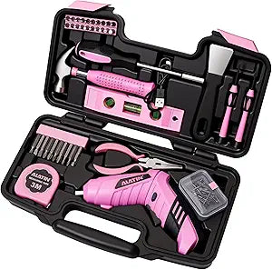 Drill Set, Screw Driver Set Kit With 3.7V Pink Cordless Drill, 40-Piece Household Tool Set.