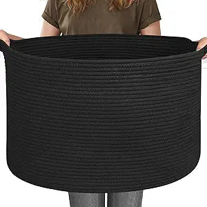 MEGASKET 115L Super Large Black Blanket Basket, 23.6"x15.7" Woven Rope Bin for Storage, Oversized Kids Dog Toy Storage Box Bins, XXXL Blanket Holder for Living Room, Jumbo Wicker Basket for Organizing