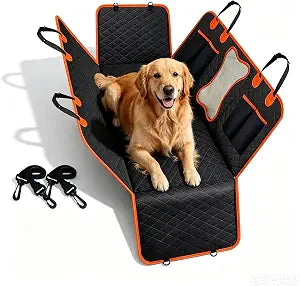 Dog Car Seat Cover - Hard Bottom, 600D Waterproof - Back Seat Extender Hammock - Holds 400lbs - Mesh Window & Pocket - for Cars SUVs Trucks