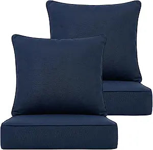 Deep Seat Cushion 24x24 2 Set (4 Pcs) for Outdoor Furniture, Water Repellent Fade Resistant Patio Cushions for Sofa, Chair, Lounge, Polyester Navy