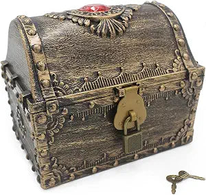 Treasure Chest for Kids, Plastic Toy Pirate Chest Decorative - Teacher's Classroom Prize Treasures Collection Storage Box with Lock and Key for Birthday, Halloween, Christmas Party