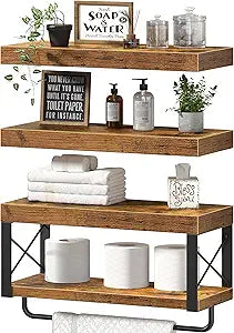 QEEIG Bathroom Shelves Over Toilet - Floating Shelf for Wall Toilet Paper Storage Farmhouse 16 inch Set of 3, Rustic Brown (029-40BN3)