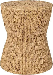 JONATHAN Y Natura 19" Handwoven Water Hyacinth Round Side Table, with Hourglass Silhouette and Metal Frame for Living Room, Bohemian Accent Table, Fully Assembled, Natural TBL2505A