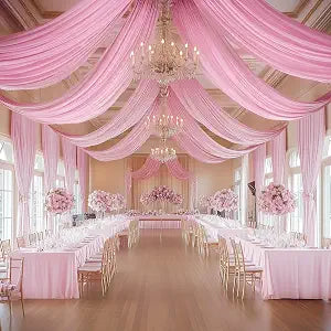 2 Panels 5x20ft Pink Ceiling Drapes for Wedding Parties, Wrinkle Free Thick Polyester 20ft Extra Long Wedding Draping Pink Ceiling Curtains Arch Drapery for Birthday Party Canopy Tent Decor