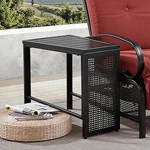 Ulax furniture Outdoor Side Table Patio Accent End Metal Slats Top Table