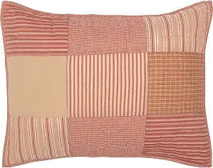 VHC Brands Sawyer Mill Red 100% Cotton Decorative Patchwork Pillow Cover Standard Sham 21x27