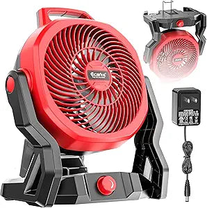 Ecarke 10" Portable Floor Fan Compatible with Milwaukee 18V Battery (Tool Only) AC Power 3500RPM High Airflow Cordless Fan with Hook 3-Speed Quiet Operation for Jobsite Camping Tent