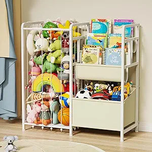 Kids Bookshelf and Toy Storage, 3 Tier Kids Book Shelf for Kid Rooms with Stuffed Animal Storage, Toy Storage Organizer, Stuffed Animals Zoo Storage Cage for Bedroom, Nursery, Playroom