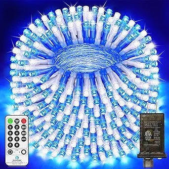 403 FT 1000 LED Christmas Lights Outdoor Decorations Super Long Fairy Lights Waterproof 8 Modes Timer Clear Wire String Lights for Outside House Tree Patio Yard Wedding Party Holiday-Blue&White