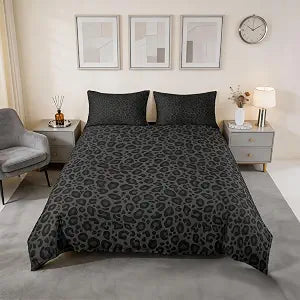 Castle Fairy African Cheetah Wildlife Duvet Cover Queen Size Gray Wild Animal Skin Print Comforter Cover with 2 Pillowcases for Teens Adults Leopard Print Bedding Set,No Comforter