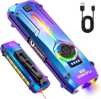 UV Flat EDC Flashlight Rechargeable 1800 High Lumens Pocket Light with RGB,Magnetic Base Small Flashlights with Dual Switch,Stepless Dimming,USB-C Waterproof Work Flash Light for Work,Home,Emergencies