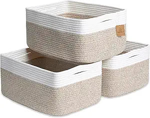 NaturalCozy Storage Baskets 16.8x13x7.6 Cotton Rope Woven Baskets for Organizing 3-Pack | Toy Storage Bins | Basket for Shelves, Laundry, Blanket, Clothes, Closet, Kitchen, Bathroom, Gifts
