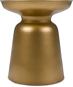 SIMPLIHOME Toby Metal Table - 17" Wide x 18" High Solid Iron Drum Accent Table in Gold, Industrial Side or End Table for Living Room, Bedroom or Entryway with Sculptural Design, Assembled
