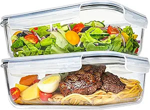 LOVYANXUE 2Pack 9.8 Cups/ 78 Oz Large Glass Food Storage Containers with Lids, Glass Meal Prep Containers with Airtight Lids - BPA Free, Leakproof, Ideal for Food Storing/Serving, Microwave/Oven Safe