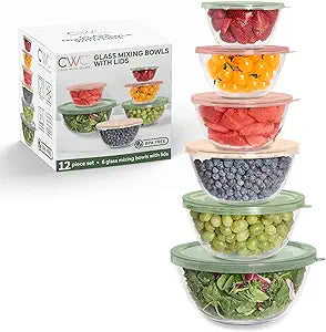 COOK WITH COLOR 12 Pc Glass Mixing Bowl Set with Lids  Borosilicate Glass Nesting Bowls for Cooking, Baking and Meal Prep, Multicolor