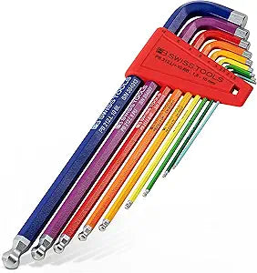 PB SWISS TOOLS Rainbow Hex Key Set PB 212.LH-10 RB CN | 100% Swiss Made | 9-Piece Allen Wrench Set Color Coded by Size 1.5-10mm with Ball End