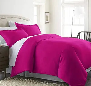 CELINE LINEN Wrinkle & Fade Resistant 2-Piece Duvet Cover Set - Protects and Covers Your Comforter/Duvet Insert, 1500 Series Luxurious 100% - Silky Soft, Twin/Twin XL, Hot Pink
