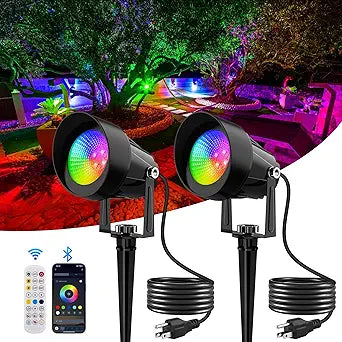 Spot Lights Outdoor, Smart RGBW LED Color Changing Landscape Lights with APP and Remote Control, Music Mode, DIY Scenes, Timing, IP65 Waterproof Spotlights Plug in for Yard Garden, 2 Pack