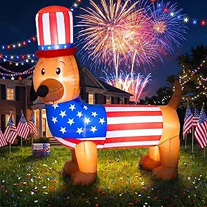 5ft 4th of July Inflatable Dachshund Patriotic Dog Inflatable Decorations Outdoor Blow Up Inflatables with Built in Lights for Independence Day 250 Anniversary Holiday Indoor Yard Garden