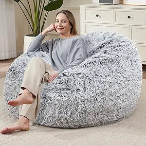 Comfy Soft Bean Bag Chair Cover for Teens Adults Boys, Living Room Furniture No Filler Cover Only, Stuffed Animal Bean Bag Chair with Side Pocket Anti-Slip Bottom