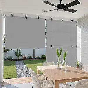 ECOOPTS Roller Shades 8'W x 6'L Patio Sun Shade Outdoor Roller Blinds Roll Up Blinds for Patio Porch Backyard Gazebo Deck Balcony (Light Grey)
