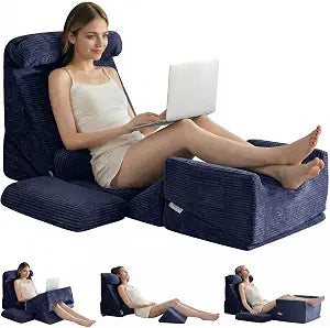 HIGOGOGO 10PCS Orthopedic Bed Wedge Pillow Set  Adjustable Soft Foam Body Positioners for After Surgery Recovery, Back & Leg Pain Relief, Sitting Up in Bed, Acid Reflux & GERD, Navy